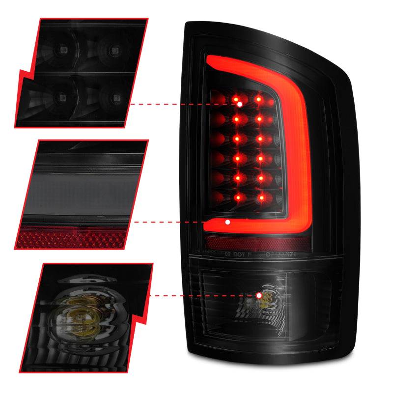 ANZO 2002-2006 Dodge  Ram 1500 LED Tail Lights w/ Light Bar Black Housing Smoke Lens - 0