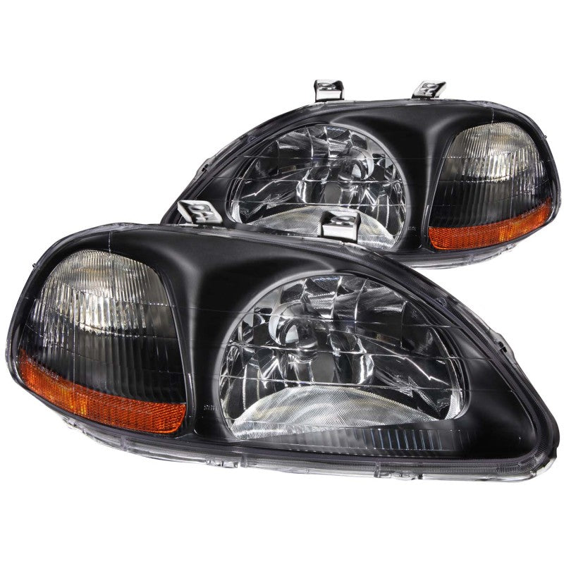 ANZO 1996-1998 Honda Civic Crystal Headlights Black - 0