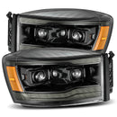 AlphaRex 06-08 Dodge Ram 1500HD LUXX LED Projector Headlights Plank Style Alpha Blk w/Seq Signal/DRL-1