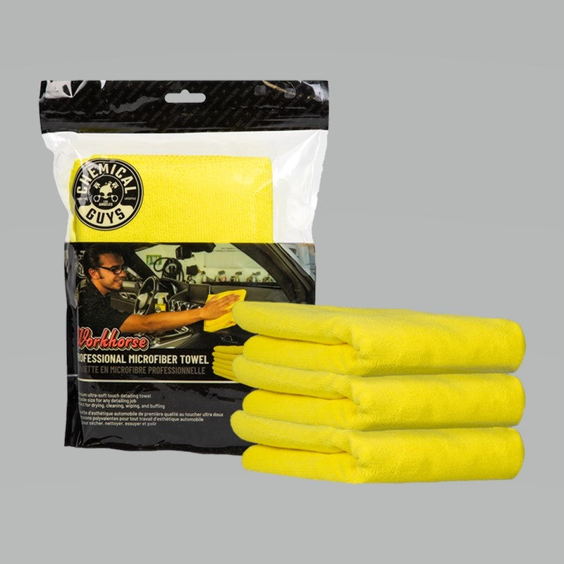 Chemical Guys Workhorse Professional Microfiber Towel - 16in x 16in - Yellow - 3 Pack - 0