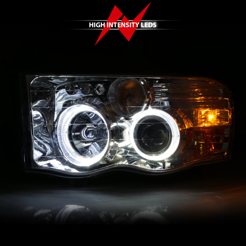 ANZO 2002-2005 Dodge Ram 1500 Projector Headlights w/ Halo Chrome Clear Amber - 0