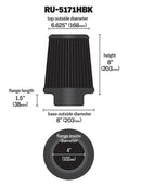 K&N Universal Rubber Filter-Round Tapered 4in Flange ID x 8in Base OD x 6.625in Top OD x 8in H-1