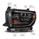 ANZO 14-21 Toyota Tundra (OE Halogen w/LED DRL) LED Crystal Headlights w/ Switchback &amp; DRL - Blk-2