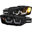 ANZO 2012-2015 BMW 3 Series Projector Headlights w/ U-Bar Black-2