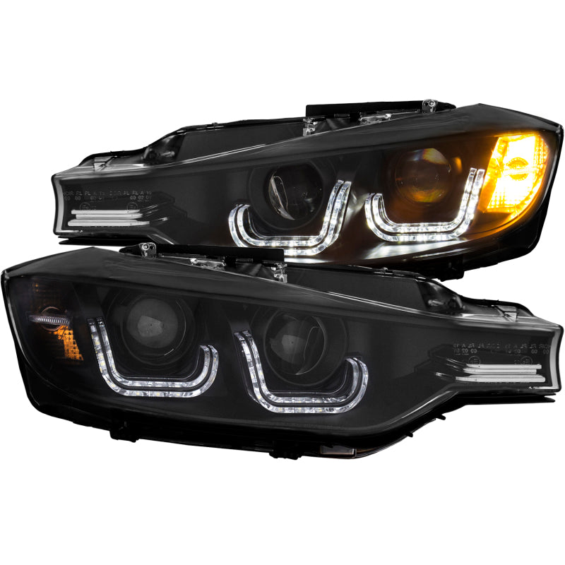 ANZO 2012-2015 BMW 3 Series Projector Headlights w/ U-Bar Black - 0