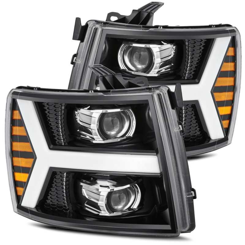 AlphaRex 07-13 Chevy 1500HD PRO-Series Proj Headlight Plank Style Gloss Blk w/Activ Light/Seq Signal - 0