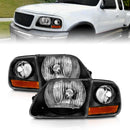 ANZO 1997-2003 Ford F150 Crystal Headlight Black w/ Parking Light-1