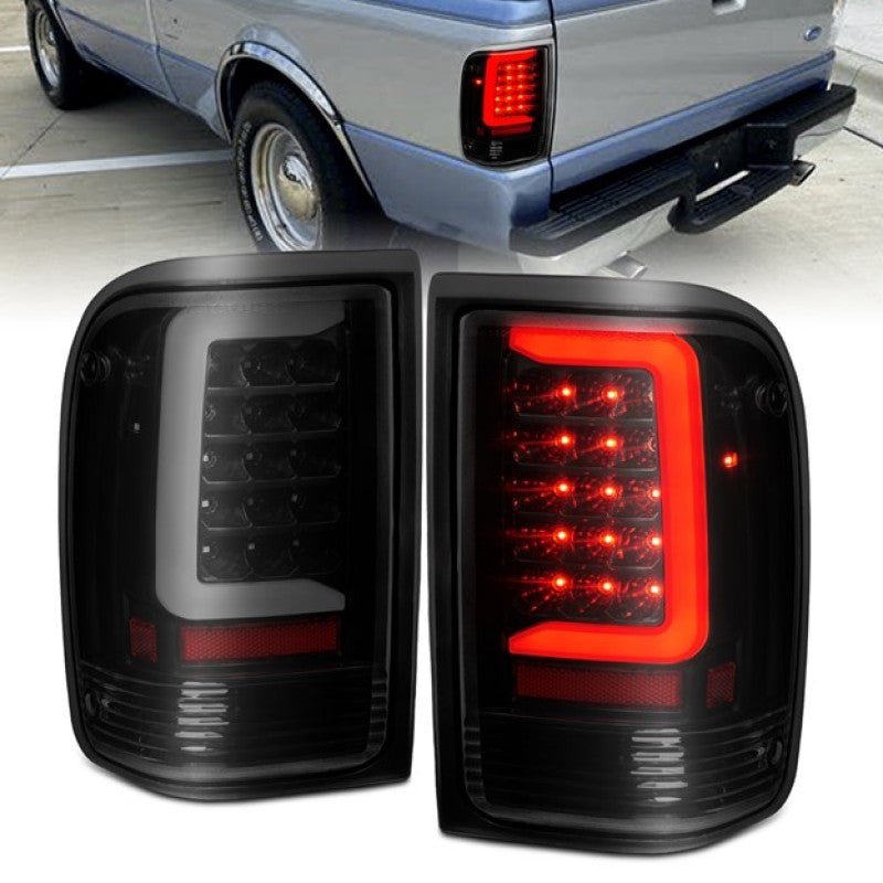 ANZO 1993-1997 Ford  Ranger LED Tail Lights w/ Light Bar Black Housing Smoked Lens - 0