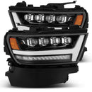 AlphaRex 19-20 Ram 1500HD NOVA LED Proj Headlights Plank Style Gloss Blk w/Activ Lght/Seq Signal/DRL-1