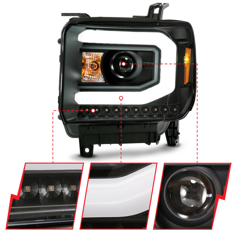 ANZO GMC SIERRA 1500 14-15 2500H/15-19 Projector Headlight Plank Style Black w/ Switchback (Halogen) - 0