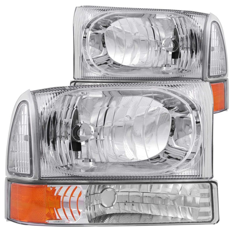 ANZO 2000-2004 Ford Excursion Crystal Headlights Chrome w/ Corner Lights 2pc - 0