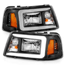 ANZO 2001-2011 Ford Ranger Crystal Headlights w/ Light Bar Black Housing-3