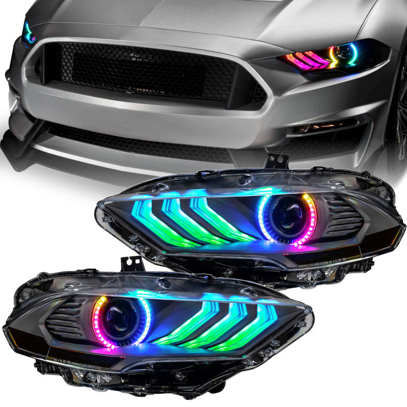 Oracle Lighting 18-23 Ford Mustang Dynamic ColorSHIFT LED Headlights - Black Series