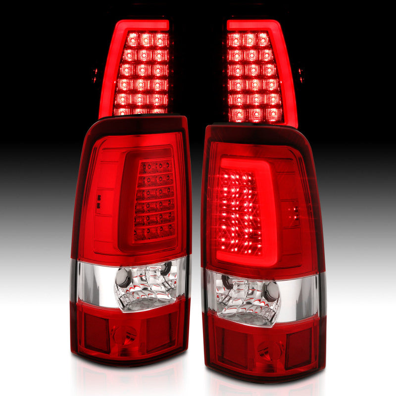 ANZO 2003-2006 Chevy Silverado 1500 LED Taillights Plank Style Chrome With Red/Clear Lens - 0