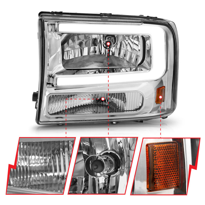 ANZO 99-04 Ford F250/F350/F450/Excursion (excl. 99) Crystal Headlights - w/ Light Bar Chrome Housing - 0