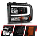 ANZO 99-04 Ford F250/F350/F450/Excursion (excl 99) Projector Headlights - w/ Light Bar Black Housing-2