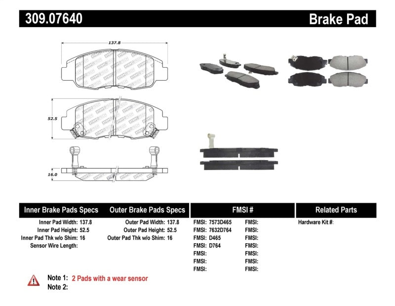 StopTech Performance 98-02 Honda Accord Coupe/Sedan 4cyl Rear Drum/Disc Front Brake Pads - 0