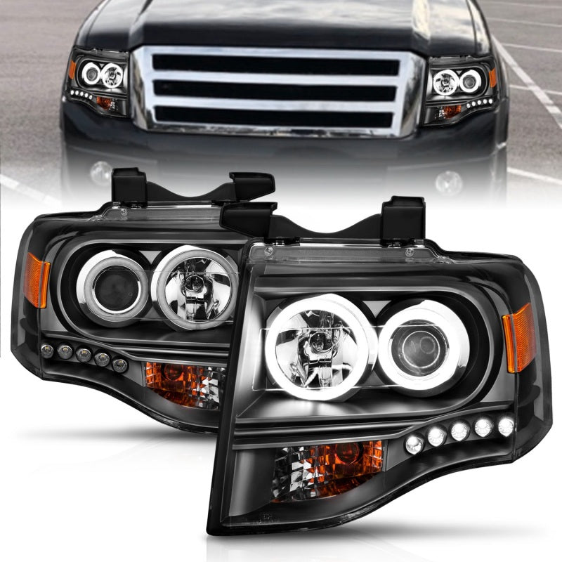 ANZO 2007-2014 Ford Expedition Projector Headlights w/ Halo Black - 0