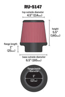 K&N Filter Universal Rubber Filter 5in Flange 6.5in Base 4.5in Top 5.5in Height-9