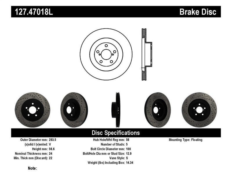 StopTech 02-10 Subaru WRX Slotted & Drilled Left Front Rotor (exc. STi) - 0