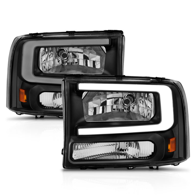 ANZO 99-04 Ford F250/F350/F450/Excursion (excl. 99) Crystal Headlights - w/ Light Bar Black Housing - 0