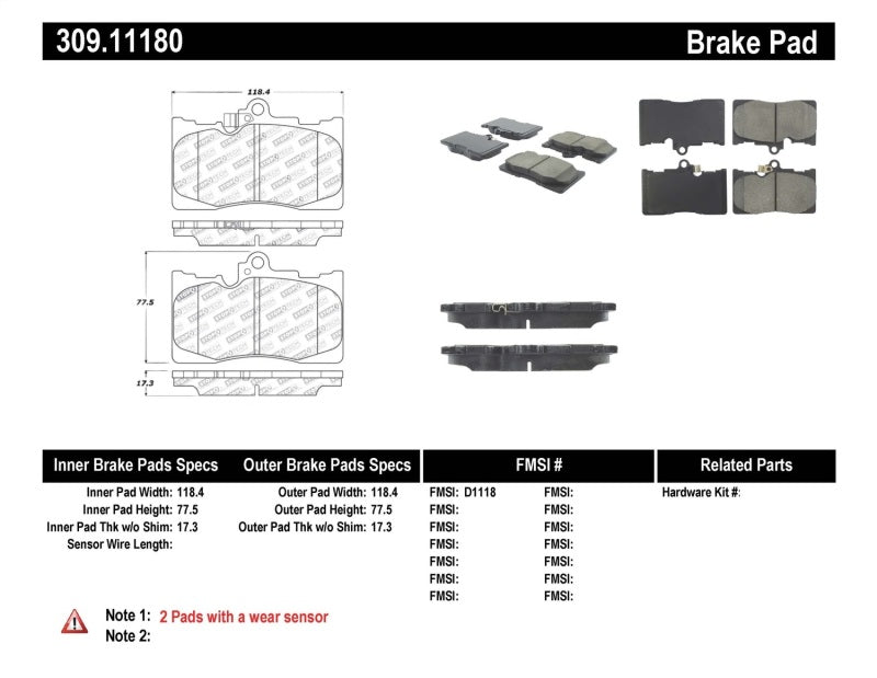 StopTech Performance 06 Lexus GS300/430 / 07-08 GS350 / 06-08 IS350 Front Brake Pads - 0