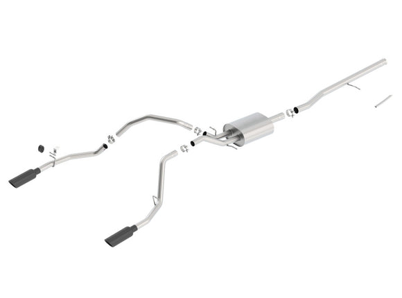 Borla 14 Sierra 1500 C/B S-Type Exhaust/2.75in Into Dual 2.25in Out 4in Split Rear Exit-Black Chrome
