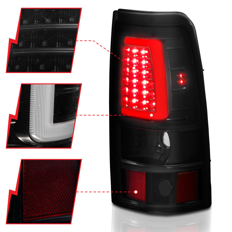 ANZO 2003-2006 Chevy Silverado 1500 LED Taillights Plank Style Black w/Smoke Lens - 0