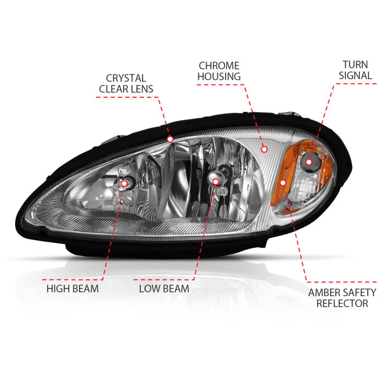 ANZO 2001-2005 Chrysler Pt Cruiser Crystal Headlight Chrome Amber (OE)