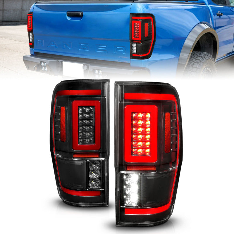 ANZO 19-22 Ford Ranger Full LED Taillights w/ Lightbar Sequential Signal Black Housing/Clear Lens - 0