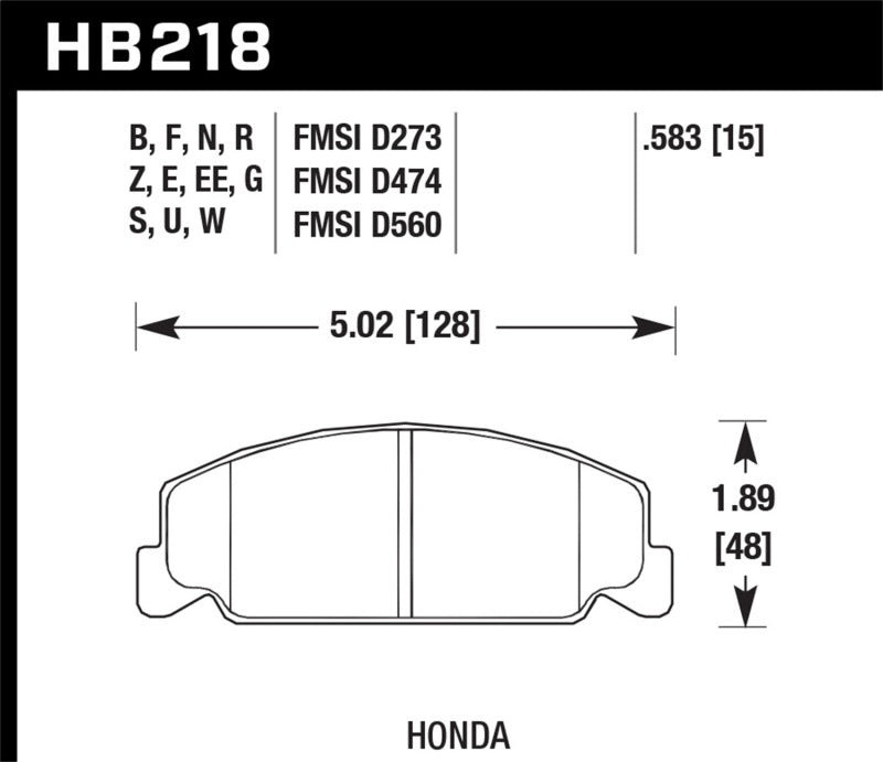 Hawk 84-85 Honda Accord / 88-00 Civic / 88-91 CRX 15mm DTC-60 Front Race Brake Pads - 0