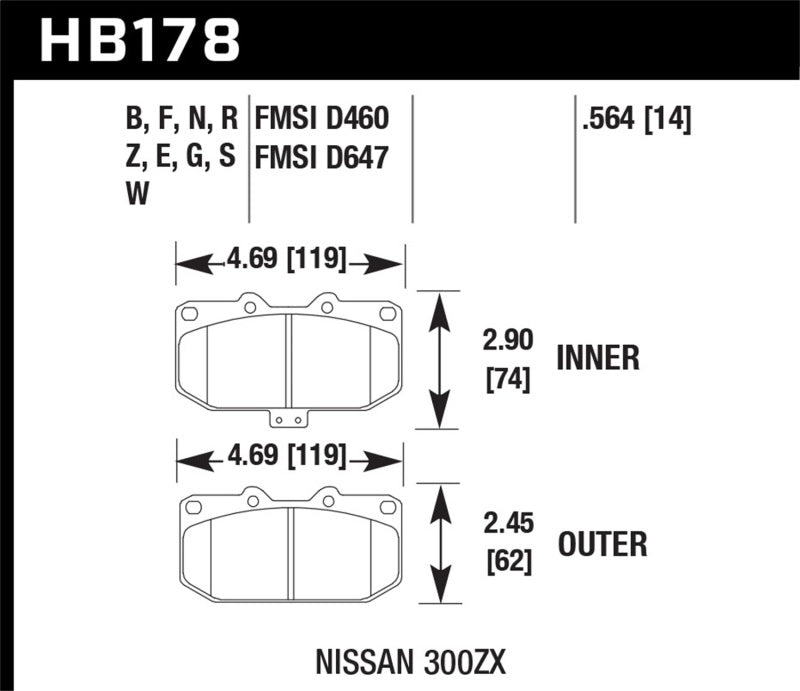 Hawk 2/1989-1996 Nissan 300ZX Base (Excl. Turbo) HPS 5.0 Front Brake Pads - 0