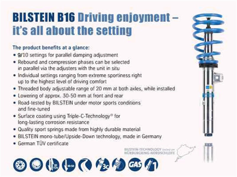 Bilstein B16 (PSS10) Front & Rear Performance Suspension System 15+ Audi A3 / VW Golf ALL - 0