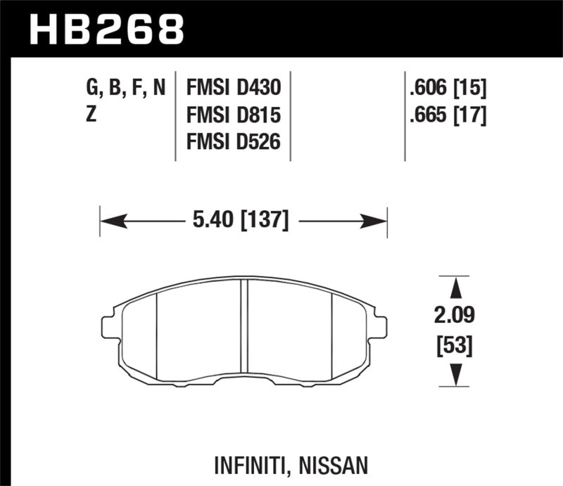 Hawk 03-04 G35/03-05 G35X/ 02-05 350z w/o Brembo HP+ Street Front Brake Pads - 0