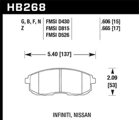 Hawk 03-04 G35/03-05 G35X/ 02-05 350z w/o Brembo Performance Ceramic Street Front Brake Pads - 0