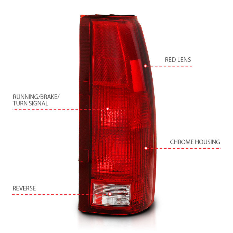 ANZO 1988-1999 Chevy C1500 Taillight Red/Clear Lens (OE Replacement) - 0