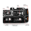 ANZO 88-98 Chevrolet C1500 Crystal Headlights Black Housing w/ Signal and Side Marker Lights-4