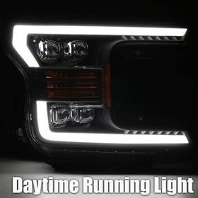 AlphaRex 18-19 Ford F-150 NOVA LED Projector Headlights Plank Style Chrome w/ActivLight/Seq Signal - 0