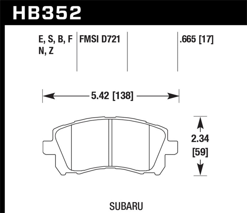 Hawk 1998-2/2002 Subaru Forester L (w/Rear Drum Brakes) High Perf. Street 5.0 Front Brake Pads - 0