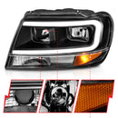 ANZO 99-04 Jeep Grand Cherokee Crystal Headlights - w/ Light Bar Black Housing-3