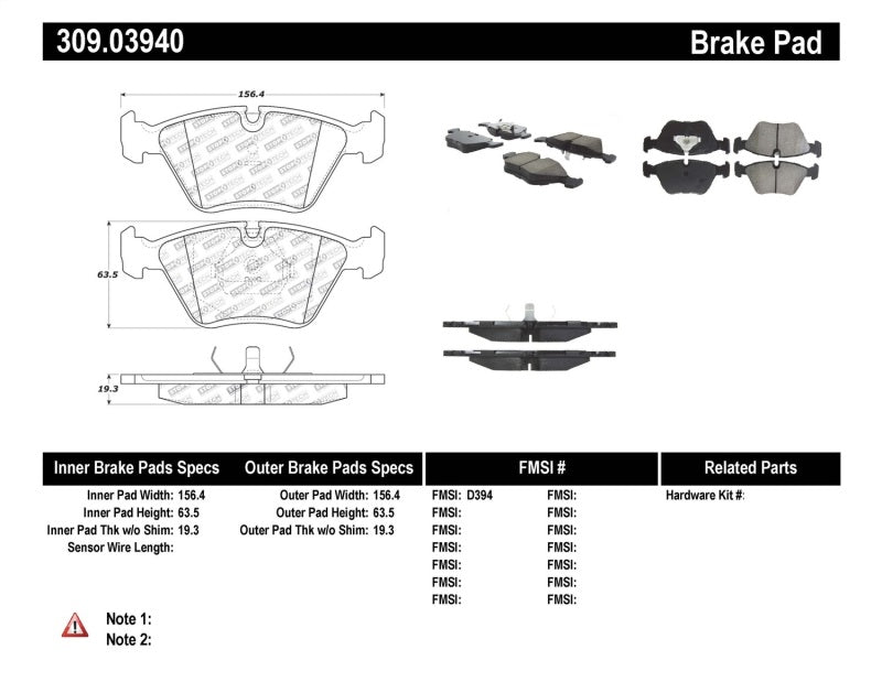 StopTech 95-99 BMW M3 / 01-07 M3 E46 / 89-93 M5 / 98-02 Z3 M series / 93-95 530 Front Brake Pads - 0