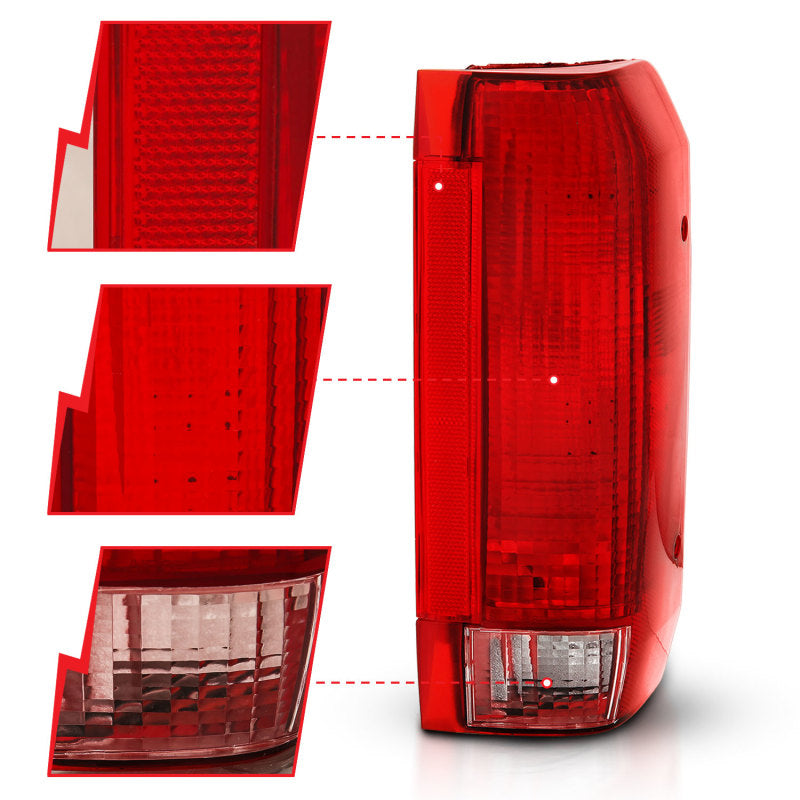 ANZO 1992-1996 Ford Bronco Taillight Red/Clear Lens (OE Replacement) - 0