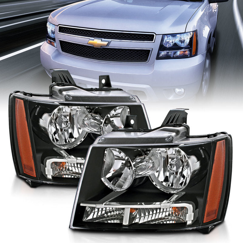 ANZO 2007-2014 Chevrolet Tahoe/Suburban Crystal Headlights Black - 0