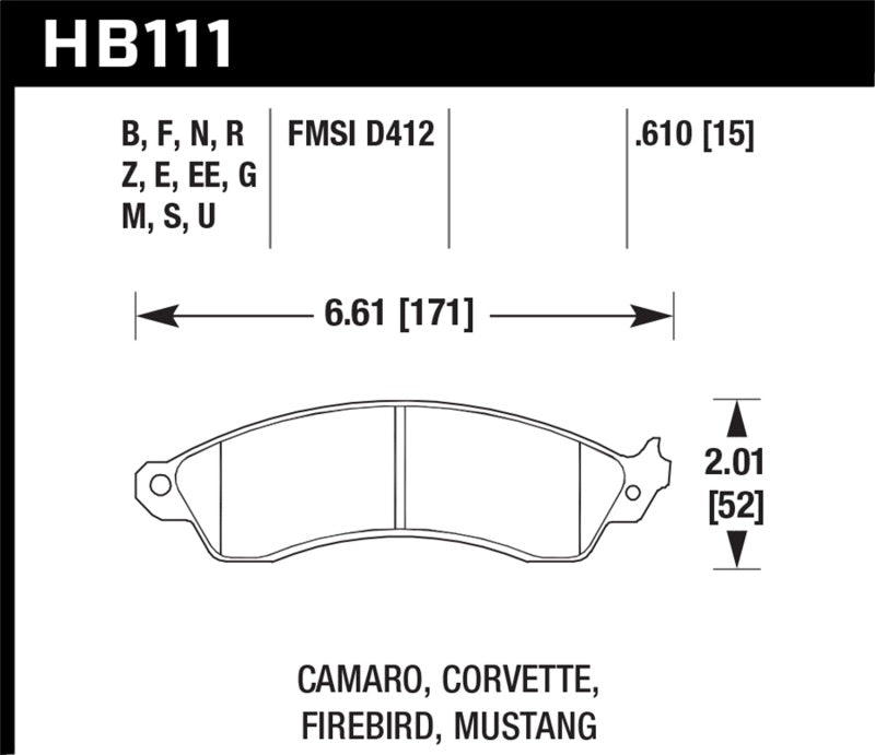 Hawk 1990-1990 Chevy Camaro Iroc-Z (w/Heavy Duty Brakes) High Perf. Street 5.0 Front Brake Pads - 0