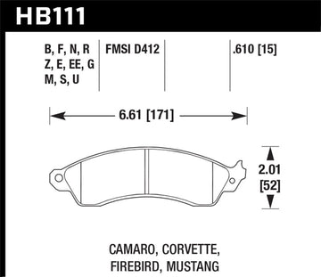 Hawk 94-04 Mustang Cobra / 88-95 Corvette 5.7L / 88-92 Camaro w/ Hvy Duty Brakes DTC-60 Race Brake P - 0