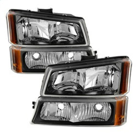 xTune Chevy Silverado 2500HD 03-06 Crystal Headlights w/ Bumper Lights Black HD-JH-CSIL03-AM-BK-SET