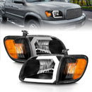 ANZO 00-04 Toyota Tundra (Fits Reg/Acc Cab Only) Crystal Headlights w/Light Bar Black w/Corner Light-1