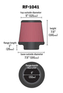 K&N Round Tapered Universal Air Filter 6 inch Flange 7 1/2 inch Base 5 inch Top 7 1/2 inch Height-2
