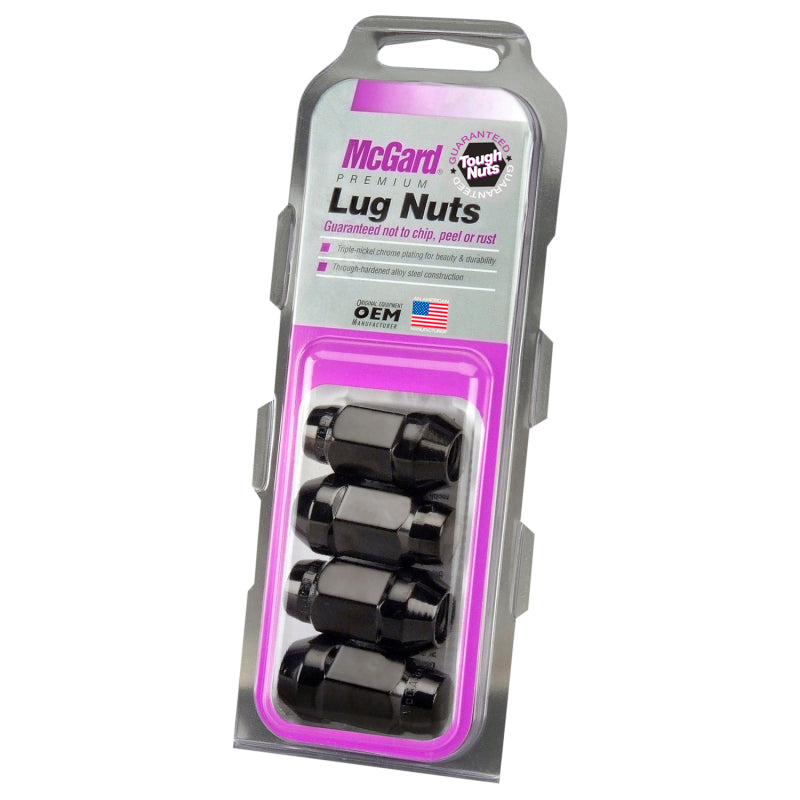 McGard Hex Lug Nut (Cone Seat Bulge Style) M14X1.5 / 22mm Hex / 1.945in. Length (4-Pack) - Black - 0