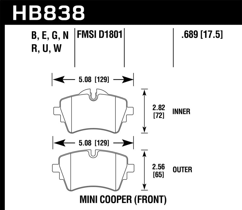 Hawk 14-17 Mini Cooper S HPS 5.0 Front Brake Pads - 0